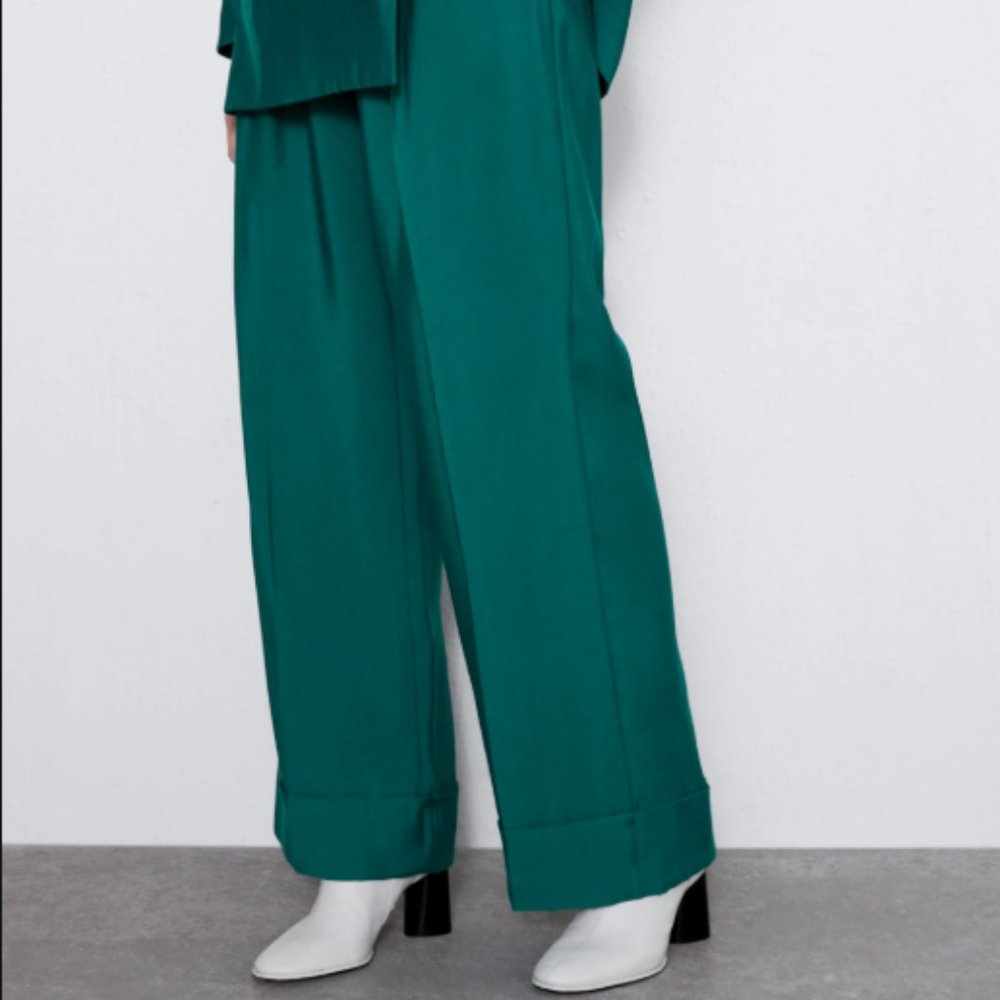 Zara Women Darted Trousers Pants S Cuffed Hi Waist